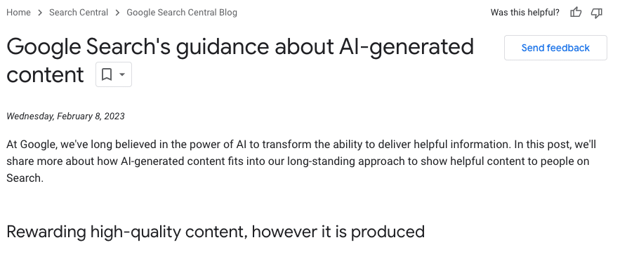 Google AI generated content